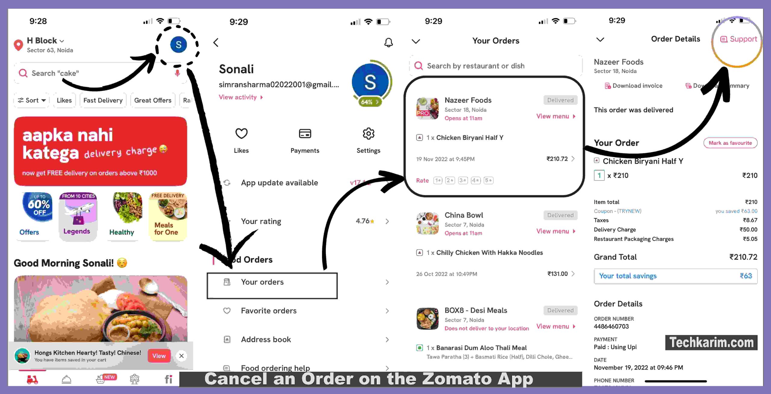 Cancel an Order on the Zomato App